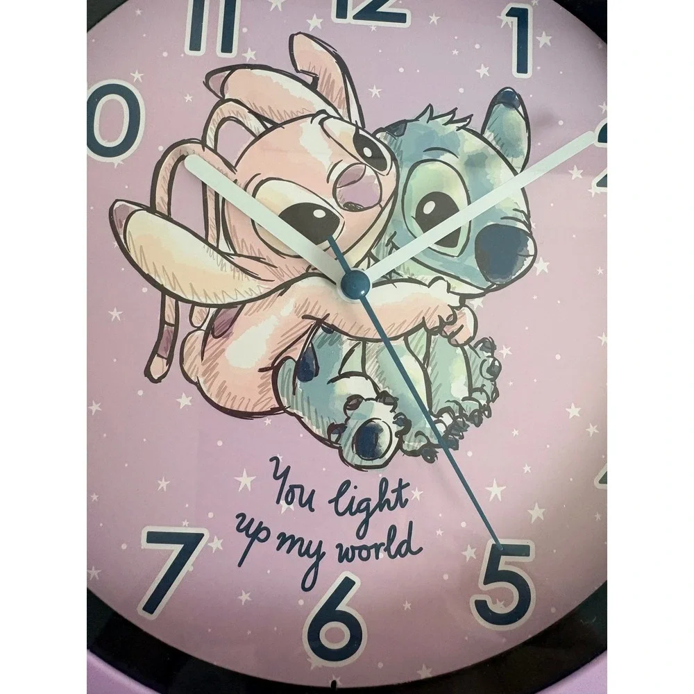 Disney Stitch Wall Clock 10in Pink New Stitch and Angel You Light‎ Up My World